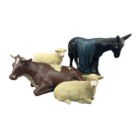 Vtg 70s Holland Mold Ceramic Nativity Animals Set Cow Donkey Sheep Hand Painted - Picture 1 of 12
